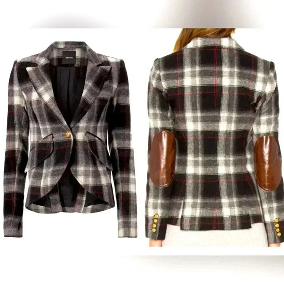 Smythe Patch Pocket Duchess Blazer Wool Jacket 2 XS Black Red Tartan Plaid $895 - Picture 1 of 7